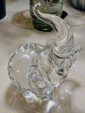 Steuben Signed Trumpeting Crystal Elephant